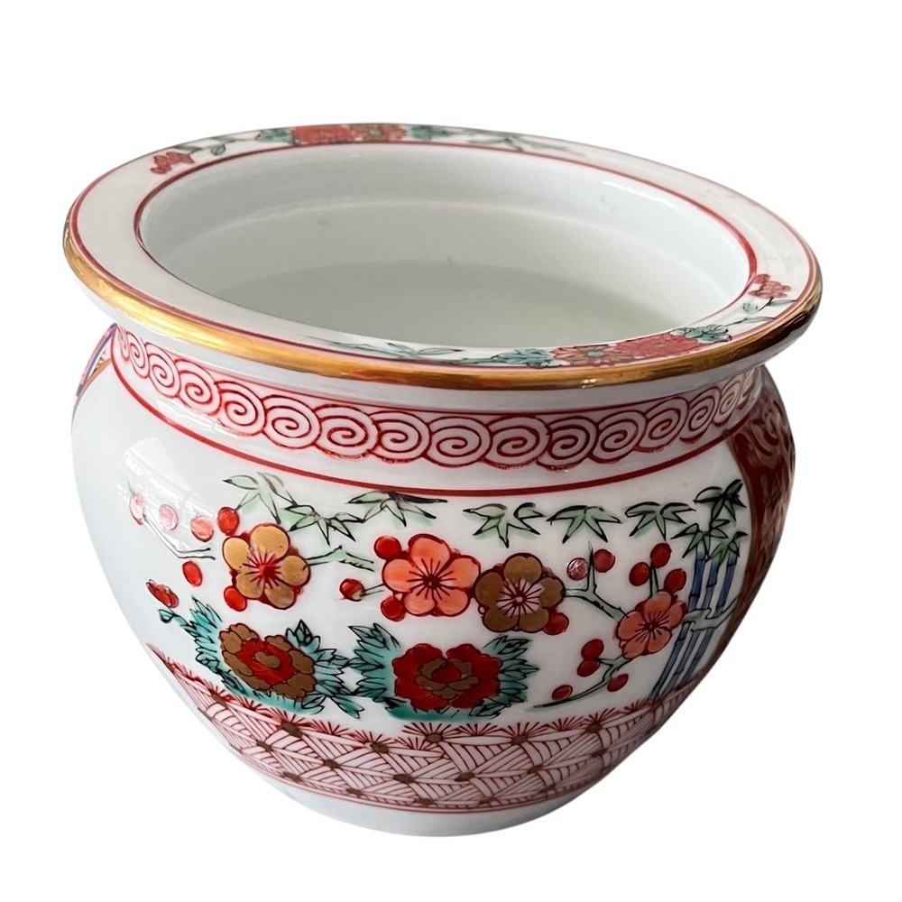 Vtg Gold Imari Hand Painted Cachepot Planter 4 x 5" Rare Japanese Porcelain Vase